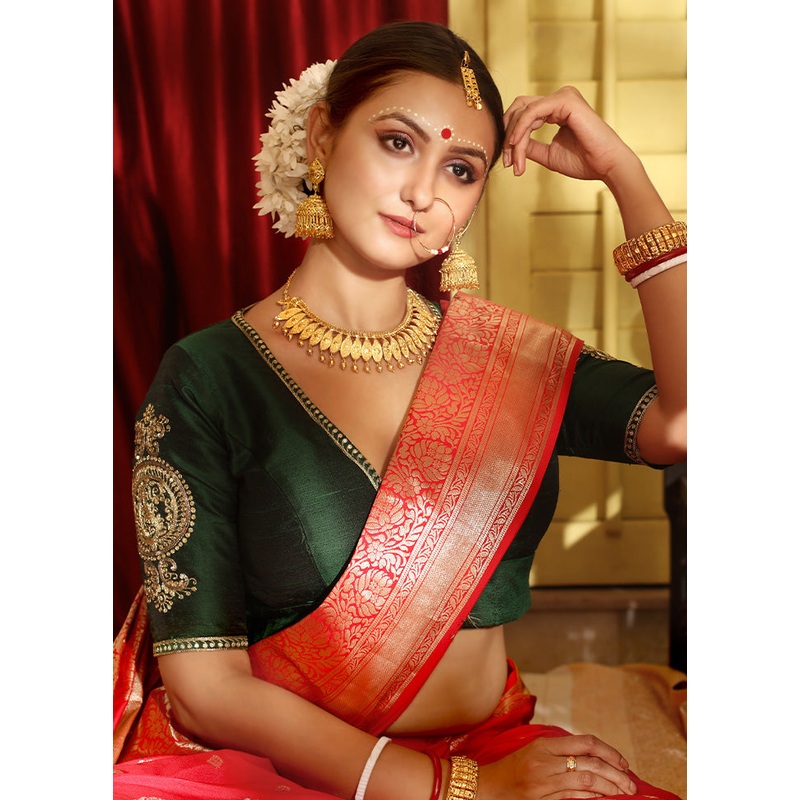 Green Pure Silk Designer Blouse - JD986588357