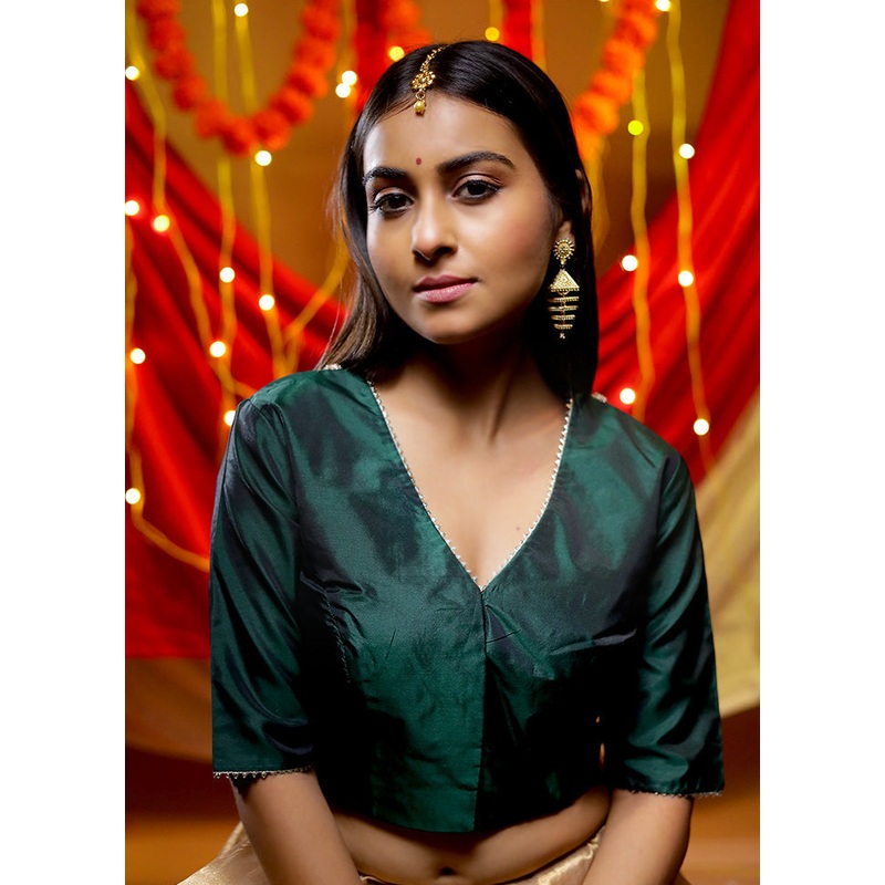 Green Silk Designer Blouse - JD986588359