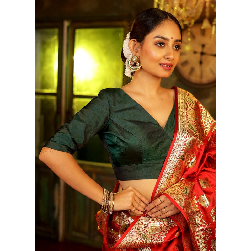 Green Silk Designer Blouse - JD986588360