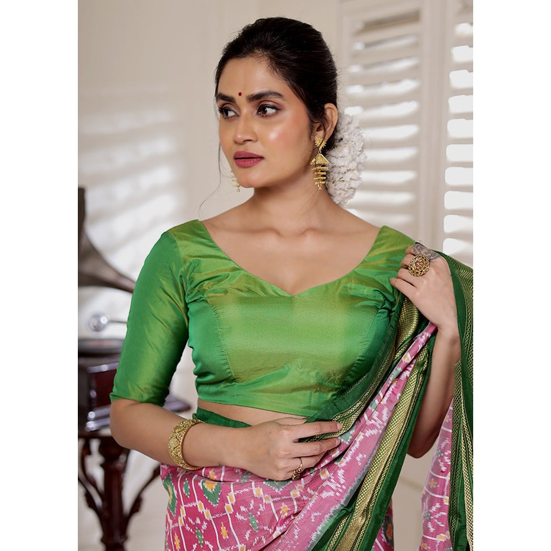 Green Silk Designer Blouse - JD986588396