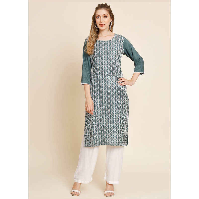 Grey Readymade Georgette Chikankari Long Kurti - JD986588420