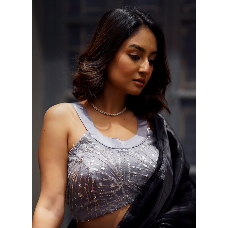 Grey Sequin Designer Blouse - JD986588363
