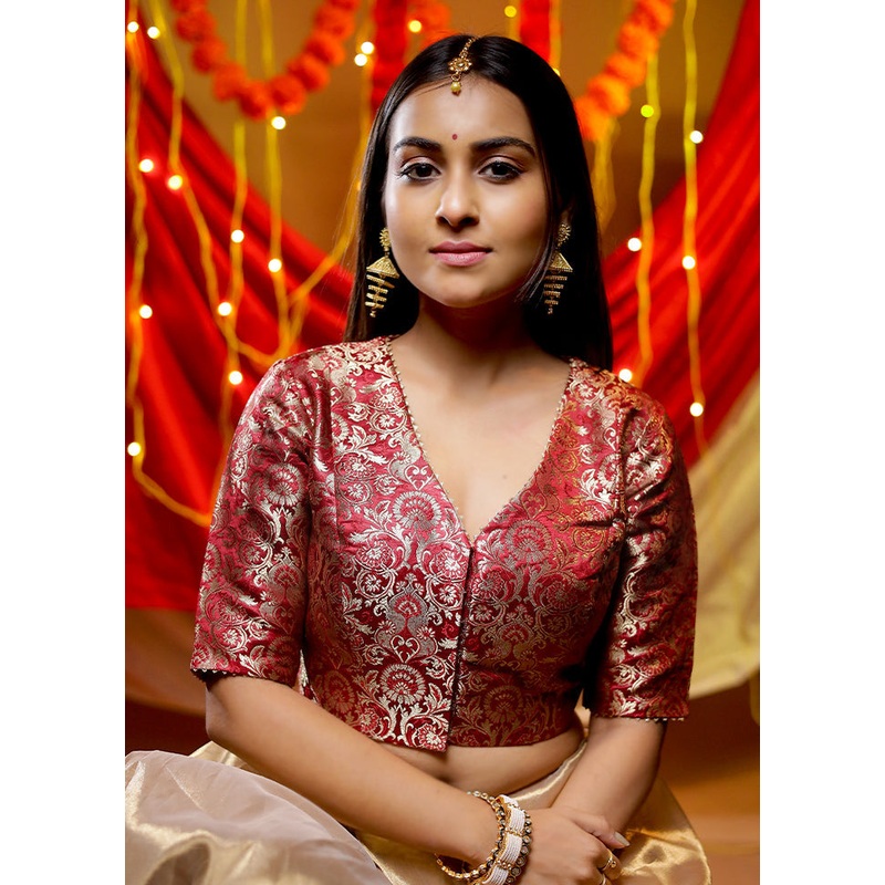 Maroon Brocade Designer Blouse - JD986588364