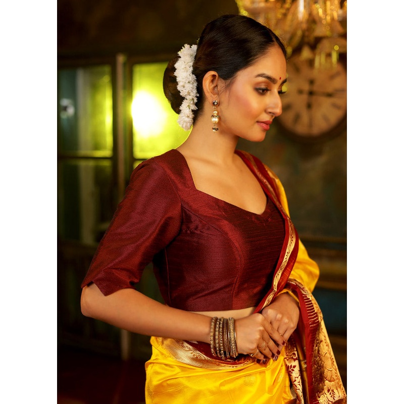 Maroon Dupion Silk Designer Blouse - JD986588366