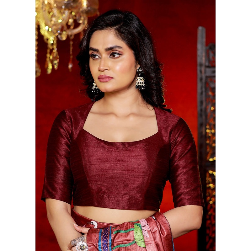 Maroon Dupion Silk Designer Blouse - JD986588395