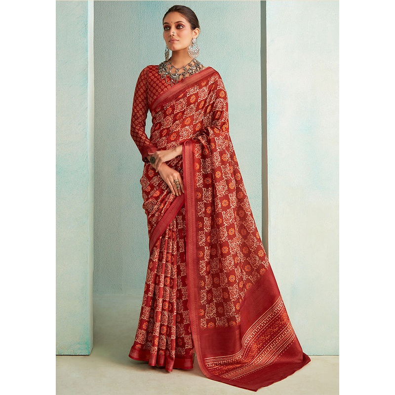 Maroon Dupion Silk Saree With Blouse Piece - JD986588305