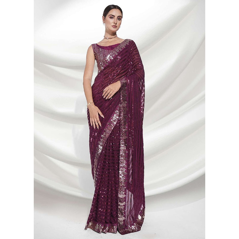 Maroon Georgette Saree With Blouse Piece - JD986588304
