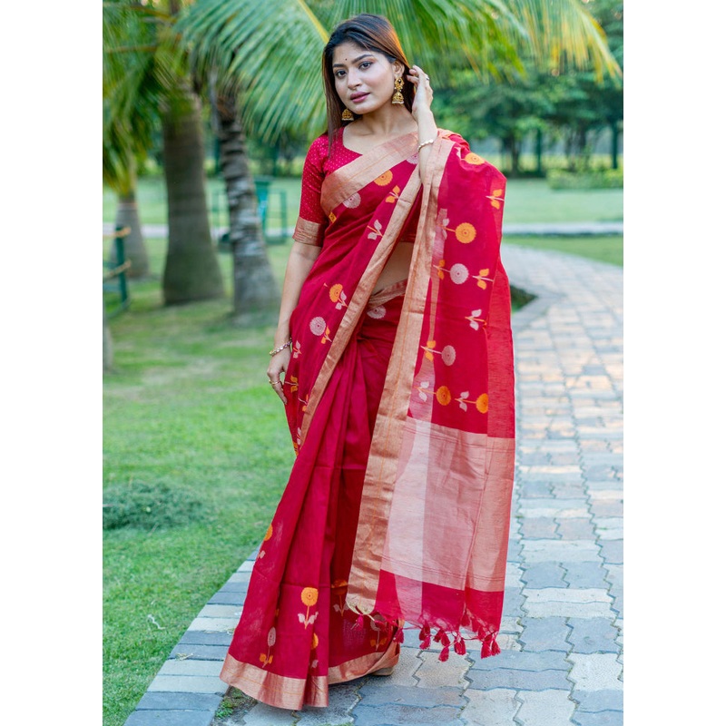Maroon Silk Saree With Blouse Piece - JD986588303