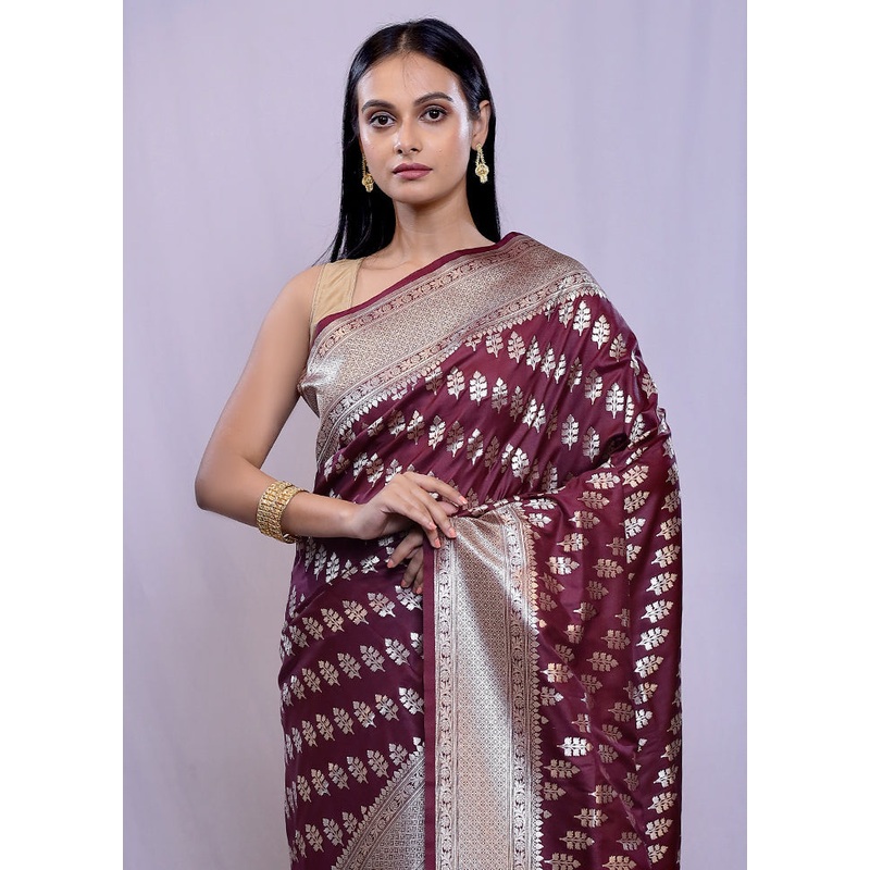 Maroon Uppada Silk Saree With Blouse Piece - JD986588401