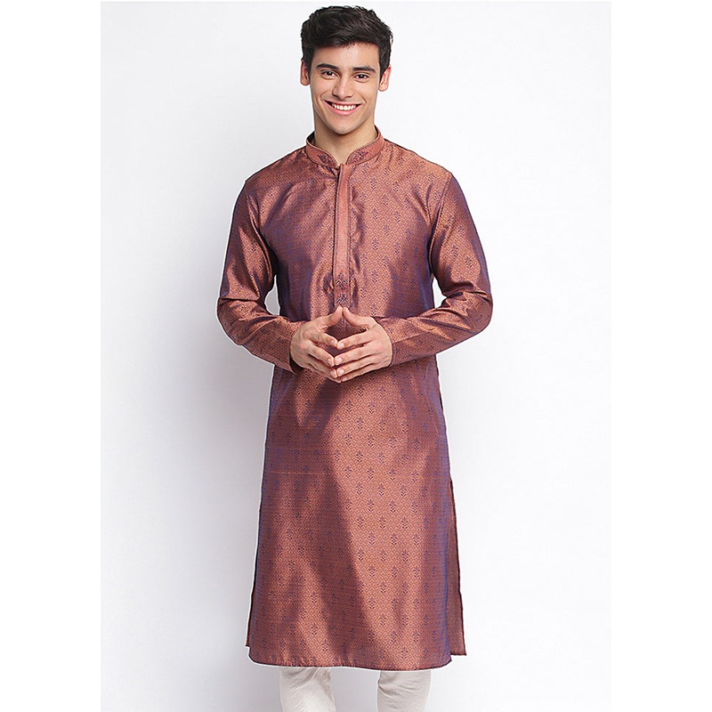 Mauve Woven Silk Kurta - JD986588409