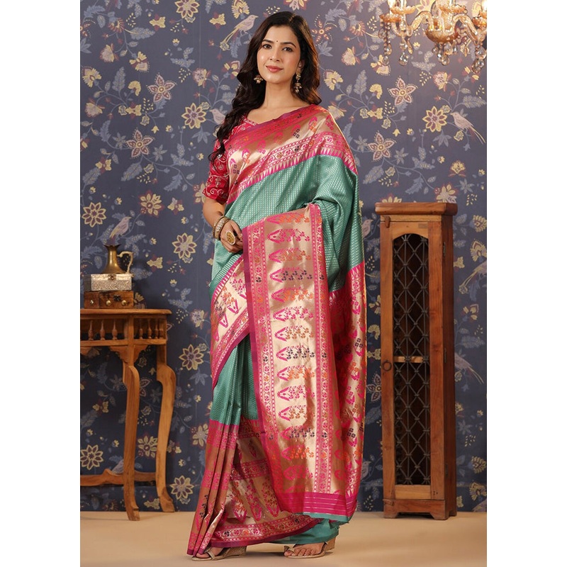Mint Green Dupion Silk Saree With Blouse Piece - JD986588302