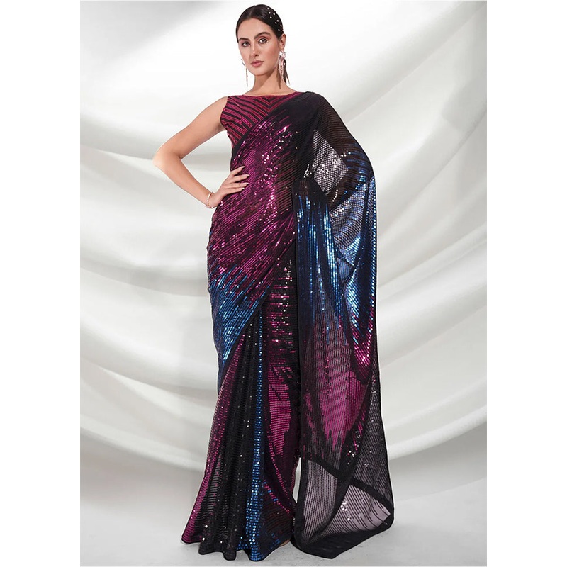Multicolor Georgette Saree With Blouse Piece - JD986588300