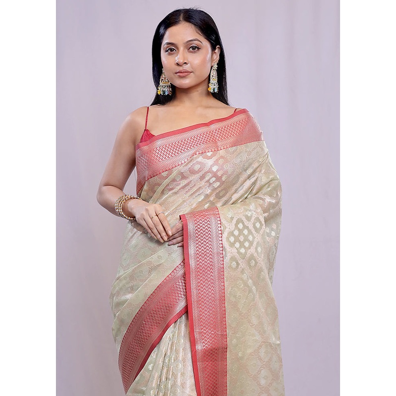 Multicolor Kora Silk Saree With Blouse Piece - JD986588388