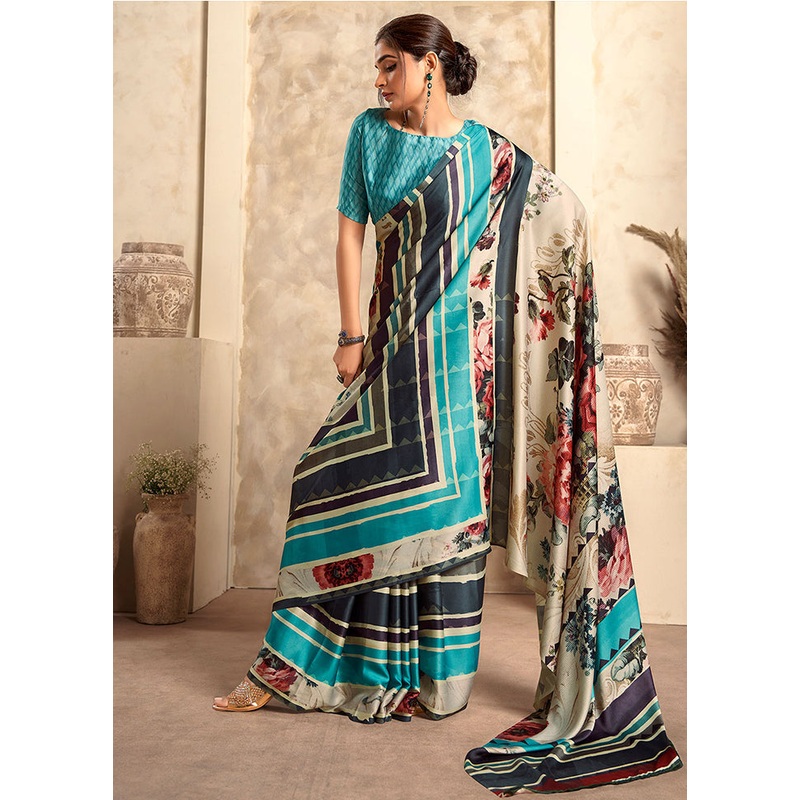 Multicolor Silk Saree With Blouse Piece - JD986588298