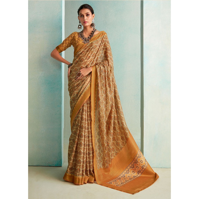 Mustard Dupion Silk Saree With Blouse Piece - JD986588294