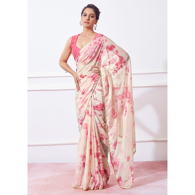 Off White Organza Saree With Blouse Piece - JD986588288