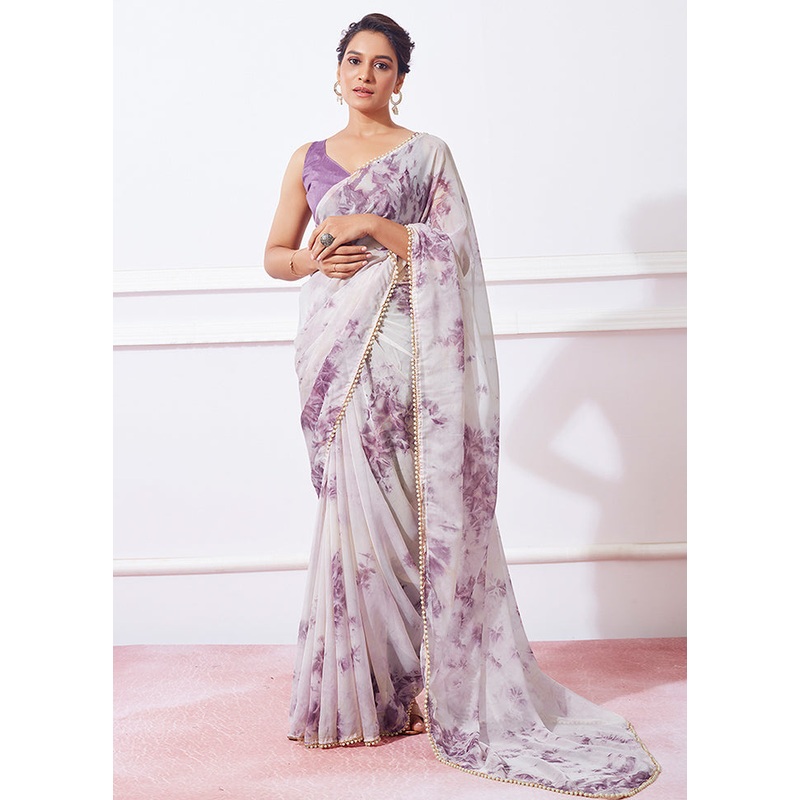 Off White Organza Saree With Blouse Piece - JD986588289