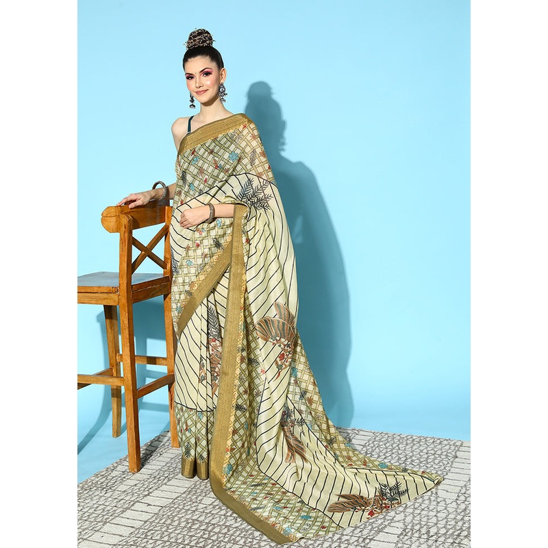 Olive Green Georgette Saree With Blouse Piece - JD986588287