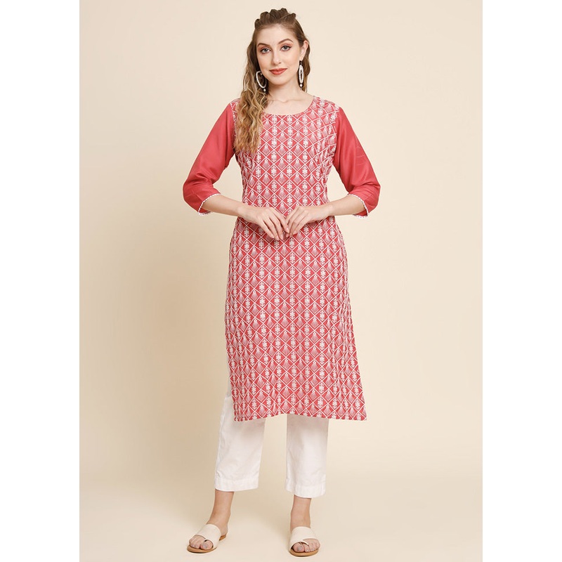 Orange Readymade Georgette Chikankari Long Kurti - JD986588422