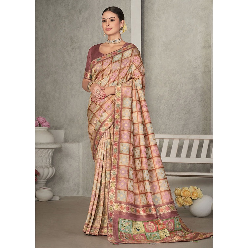 Peach Dupion Silk Saree With Blouse Piece - JD986588284