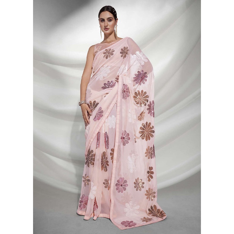 Peach Georgette Saree With Blouse Piece - JD986588282