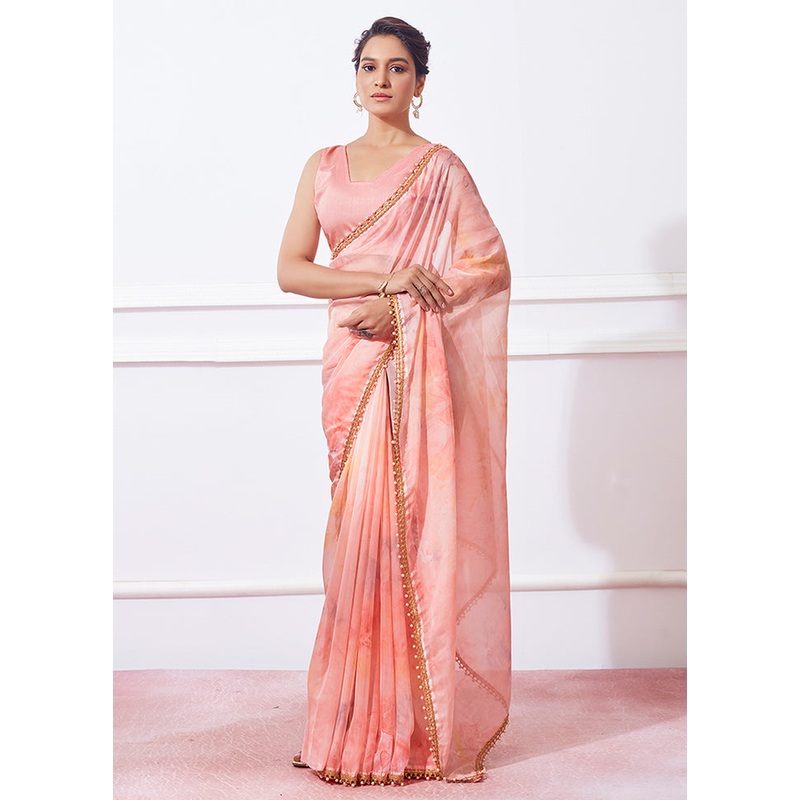 Peach Organza Saree With Blouse Piece - JD986588281