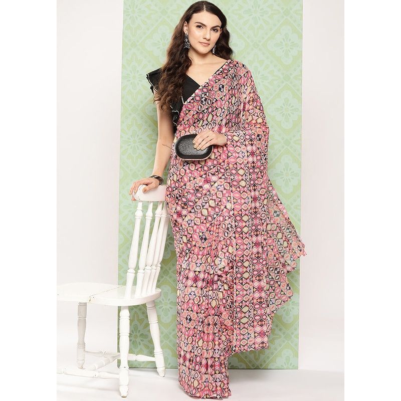 Pink Chiffon Silk Saree With Blouse Piece - JD986588276