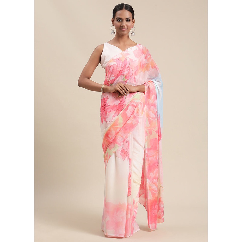 Pink Chiffon Silk Saree With Blouse Piece - JD986588277