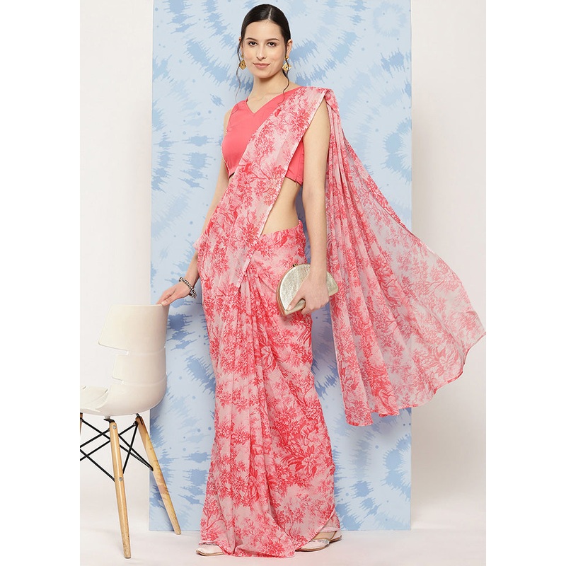 Pink Chiffon Silk Saree With Blouse Piece - JD986588278