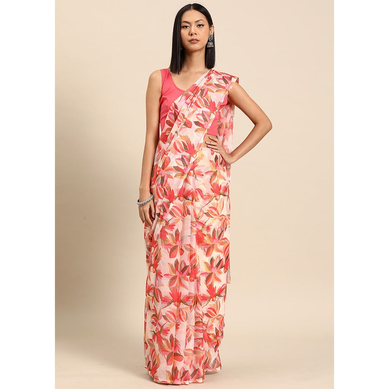 Pink Chiffon Silk Saree With Blouse Piece - JD986588279