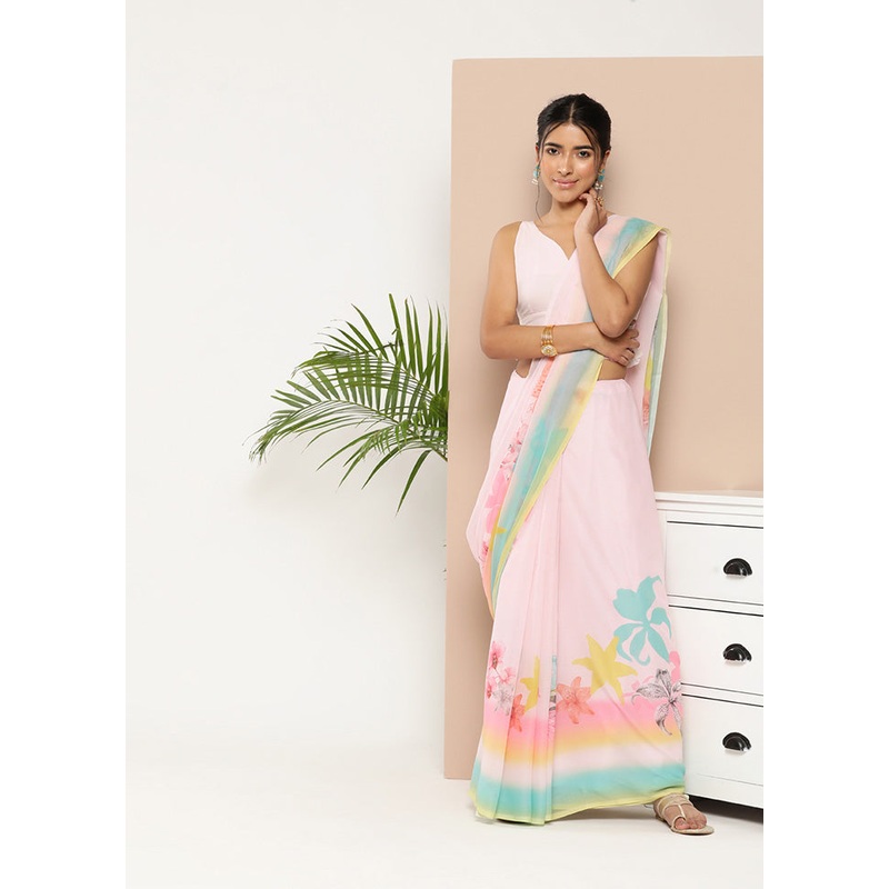 Pink Chiffon Silk Saree With Blouse Piece - JD986588280