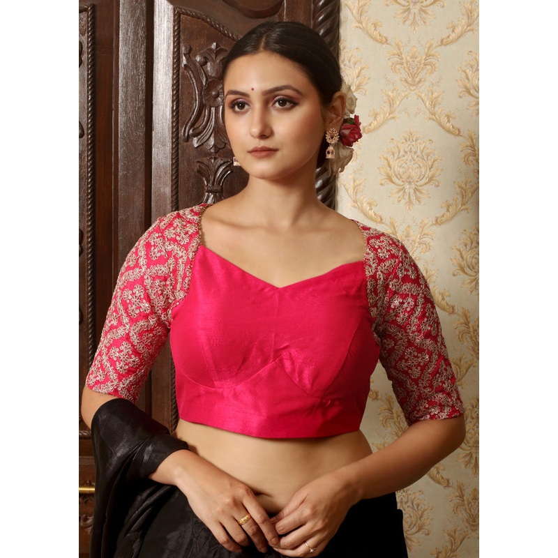 Pink Dupion Silk Designer Blouse - JD986588384