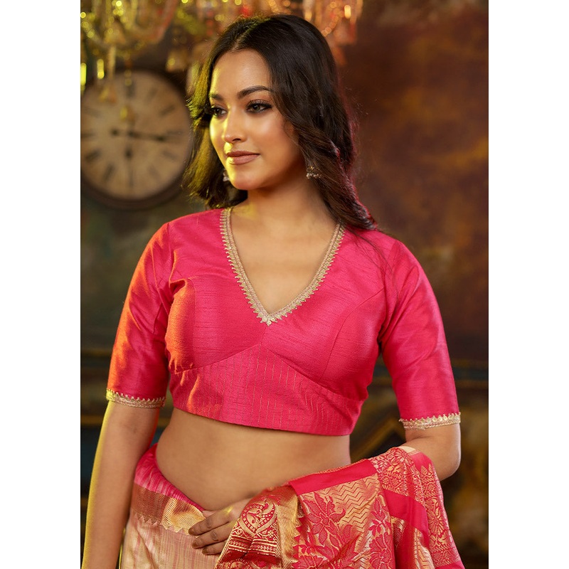 Pink Dupion Silk Designer Blouse - JD986588385