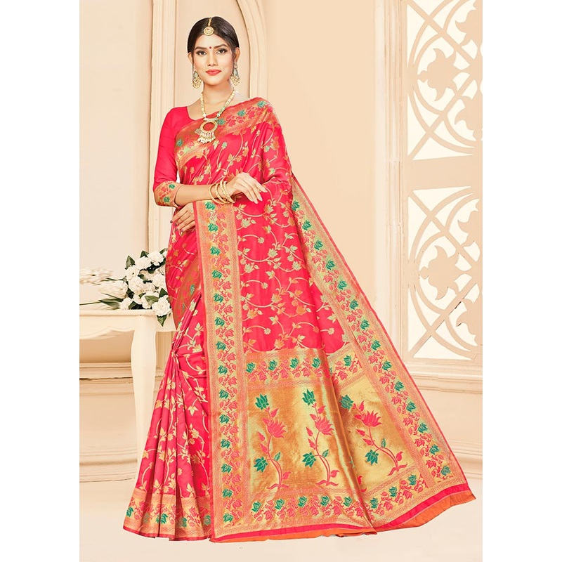 Pink Dupion Silk Saree With Blouse Piece - JD986588270