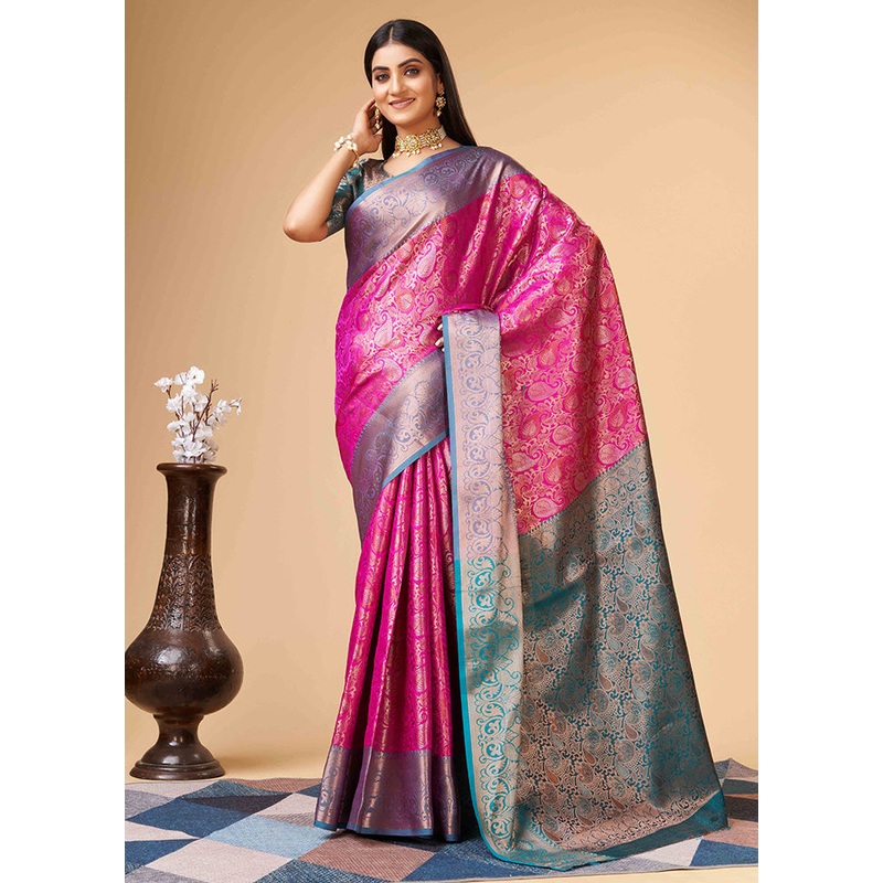 Pink Dupion Silk Saree With Blouse Piece - JD986588272