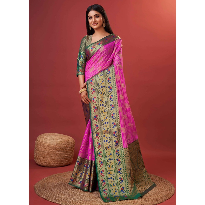 Pink Dupion Silk Saree With Blouse Piece - JD986588273
