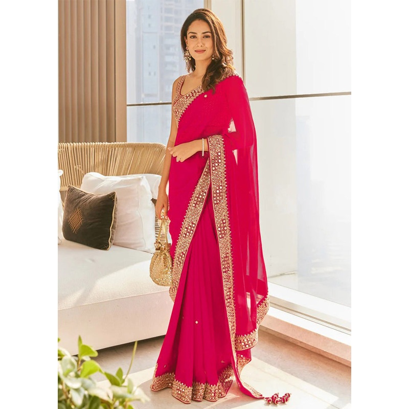 Pink Georgette Saree With Blouse Piece - JD986588265