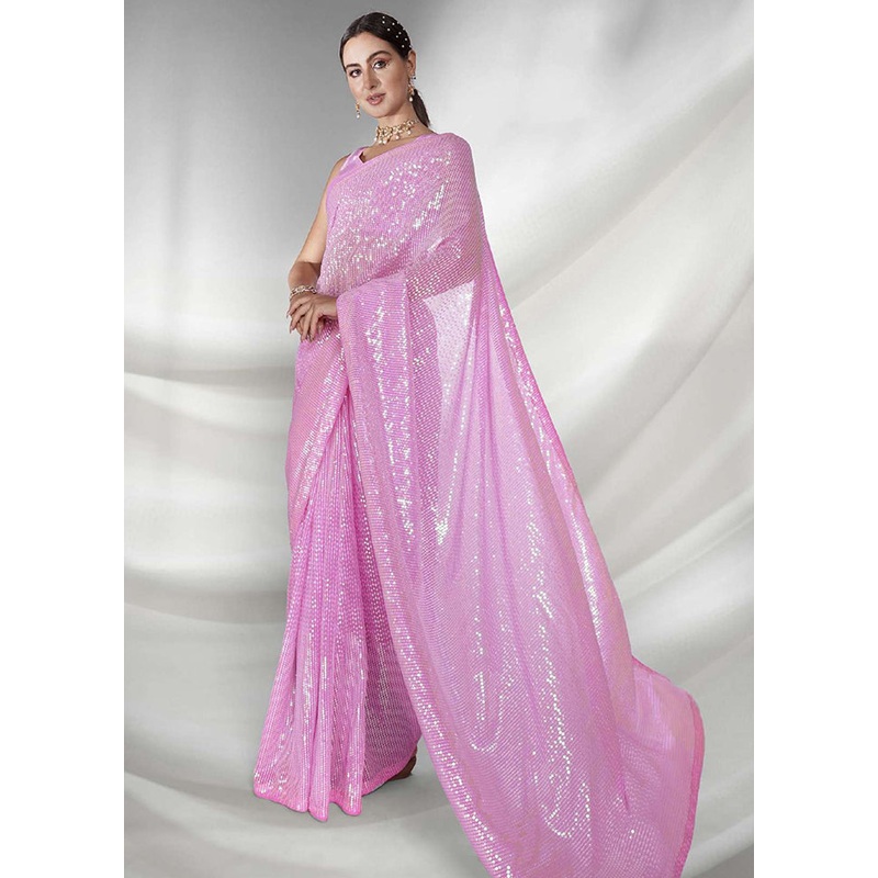 Pink Georgette Saree With Blouse Piece - JD986588267