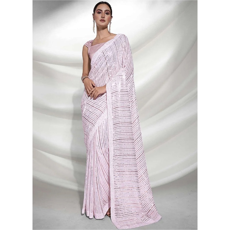 Pink Georgette Saree With Blouse Piece - JD986588269