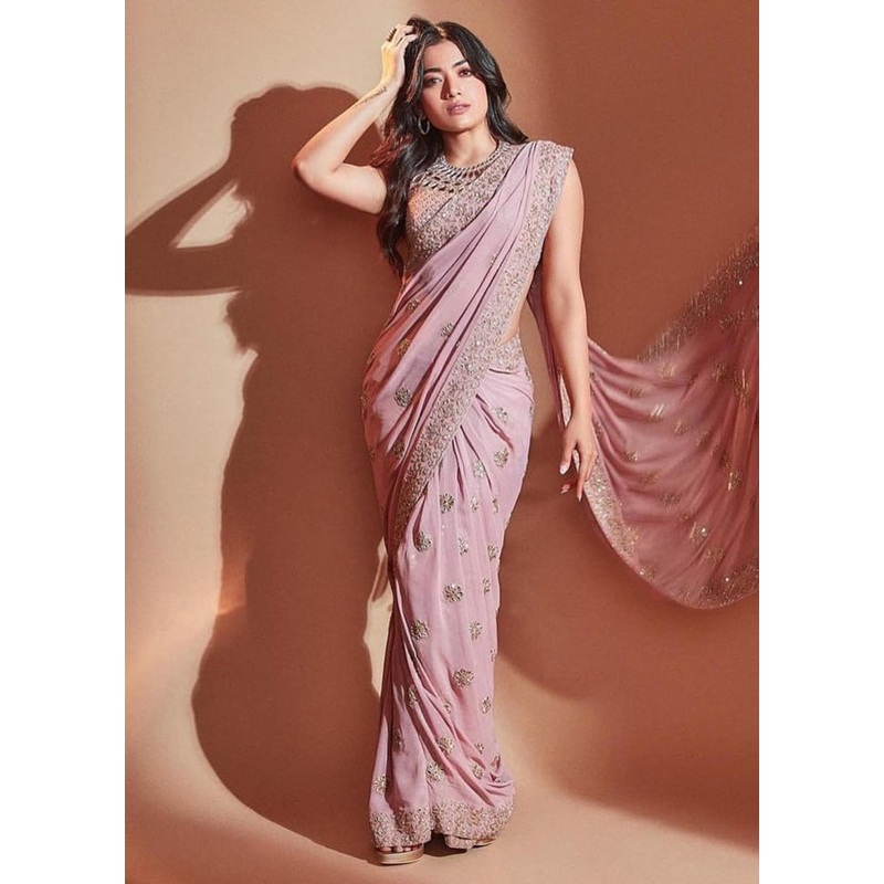 Pink Georgette Saree With Blouse Piece - JD986588331