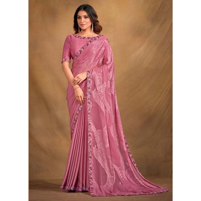 Pink Silk Saree With Blouse Piece - JD986588264