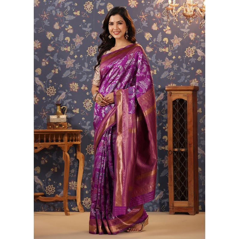 Purple Dupion Silk Saree With Blouse Piece - JD986588260
