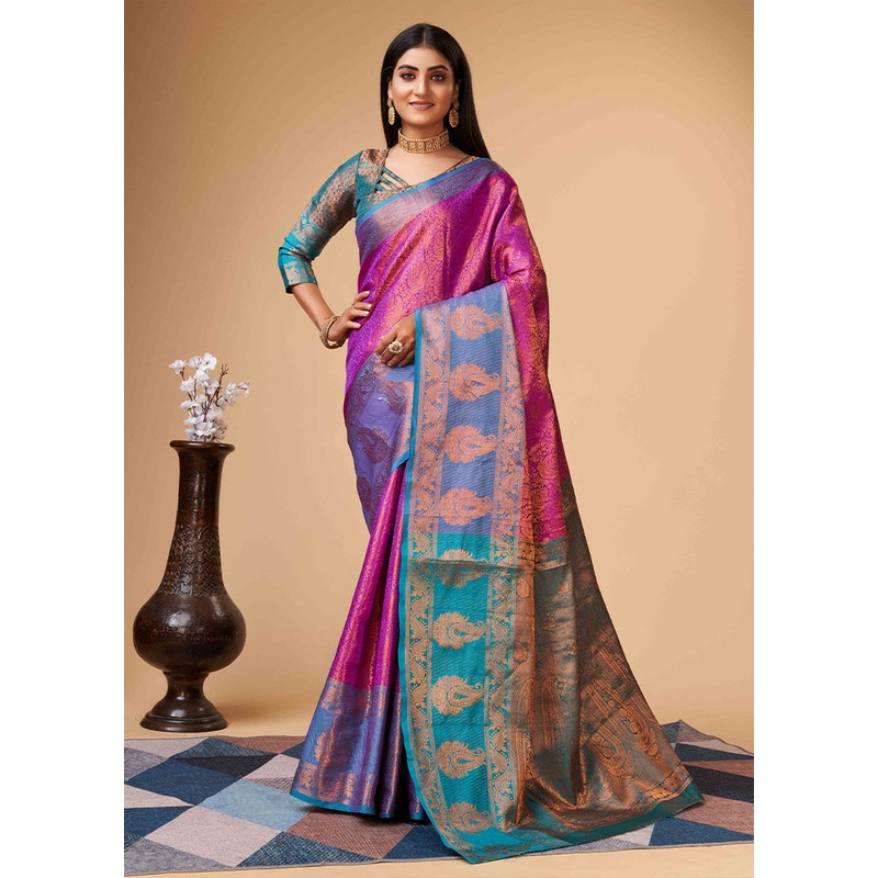 Purple Dupion Silk Saree With Blouse Piece - JD986588261
