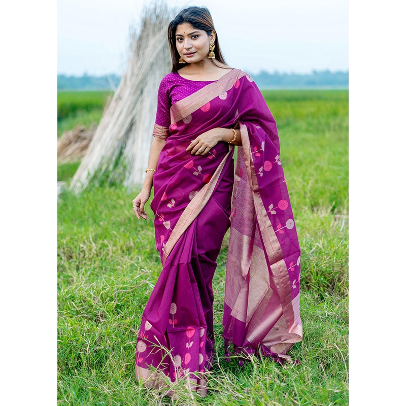 Purple Silk Saree With Blouse Piece - JD986588259