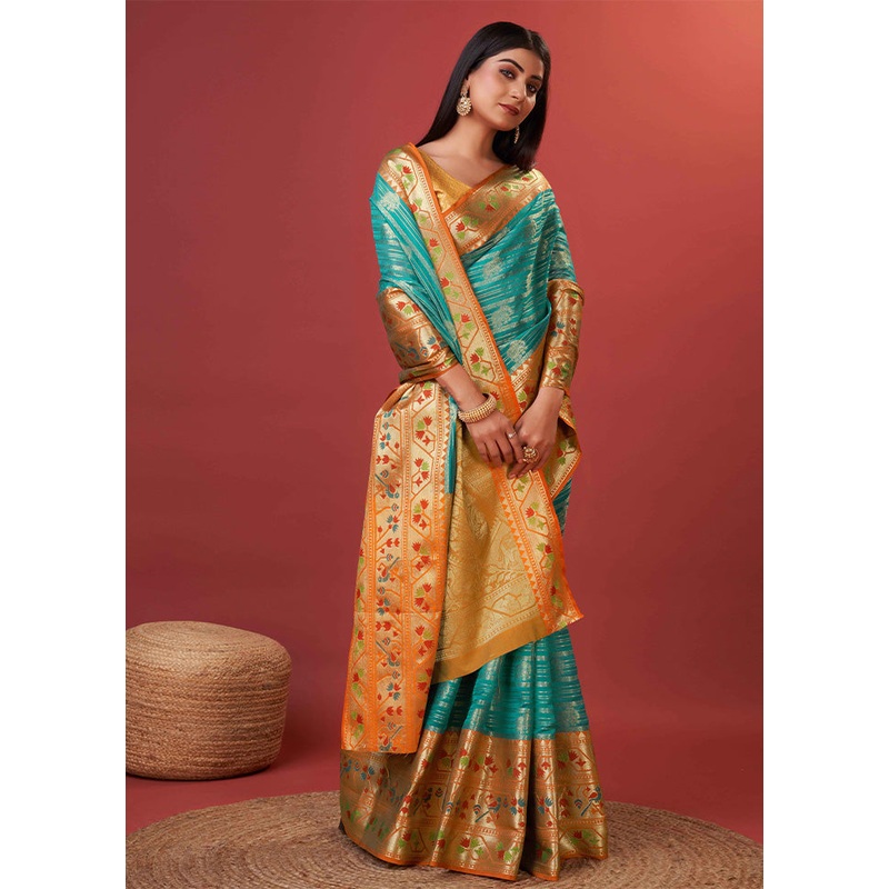 Rama Dupion Silk Saree With Blouse Piece - JD986588257