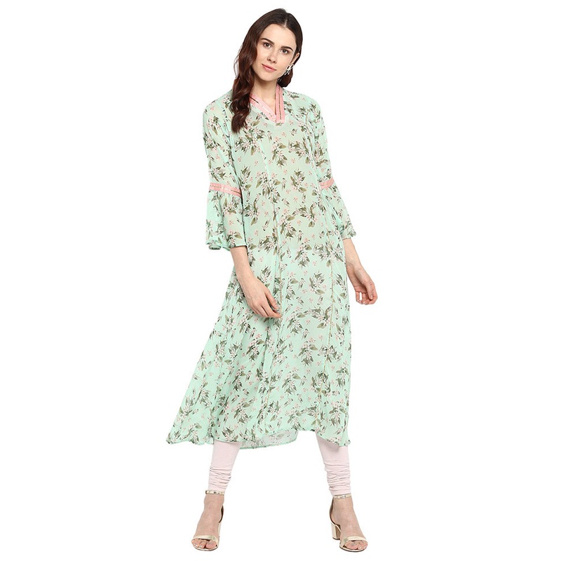 Sea Green Readymade Printed Kurti - JD986588410
