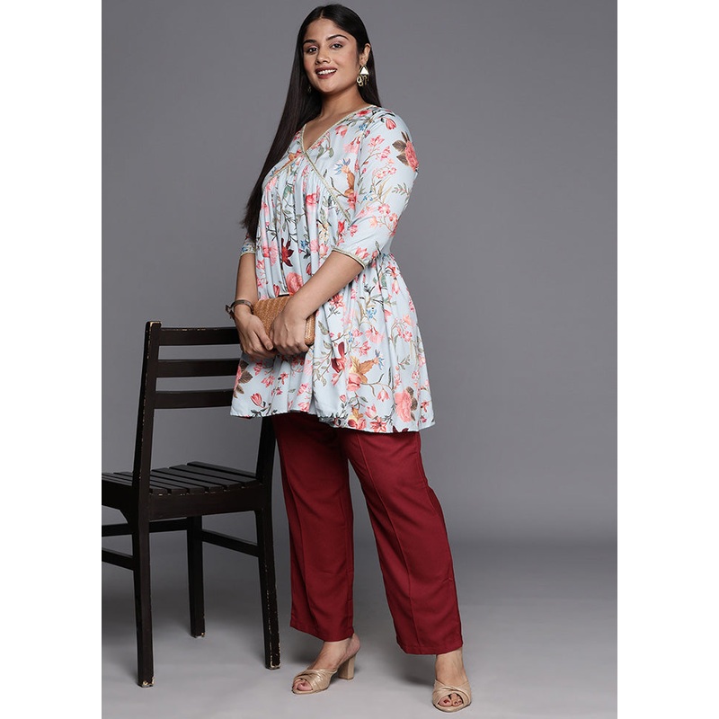 Sea Green Readymade Silk Tunic - JD986588437