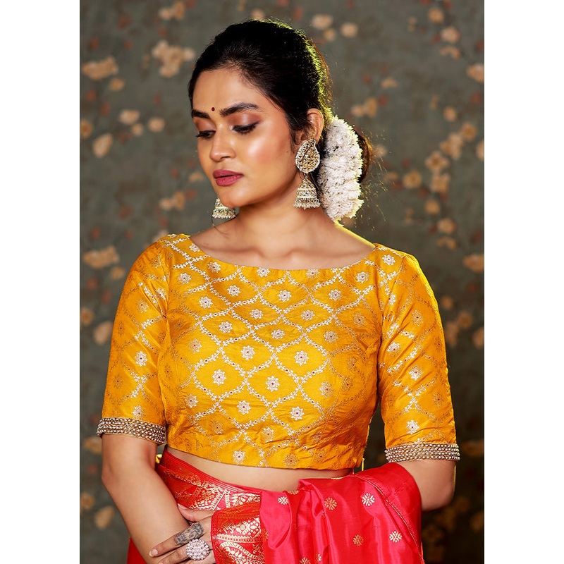 Yellow Brocade Designer Blouse - JD986588390