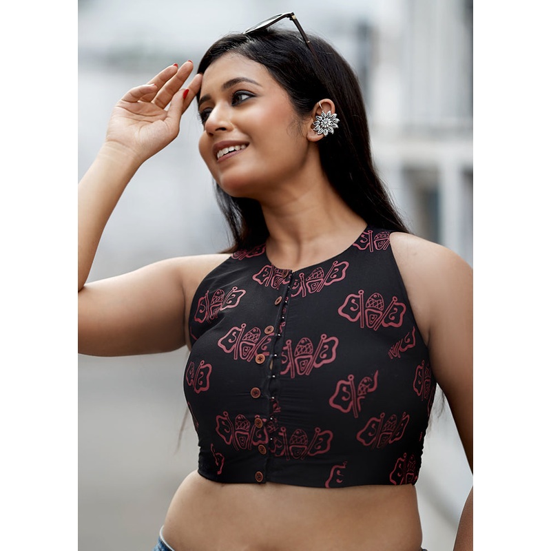 Black Cotton Silk Designer Blouse - JD986588220