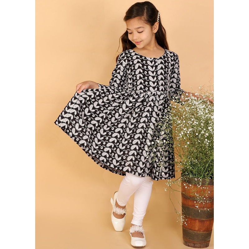 Black Pure Cotton Lukhnowi Chikankari Anarkali Kurta With Cotton Leggings - JD986588201